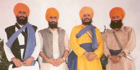 Left to Right: Shaheed Bhai Gurdeep Singh Vakeel (KLF), Shaheed Bhai Piara Singh, Shaheed Bhai Sukhdev Singh Babbar, Shahid Babbar Amarjeet Singh Shazada
