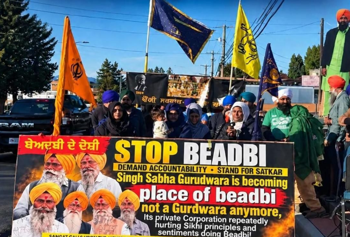 Morcha Sangat Protesting Outside Gurdwara Singh Sabha, Surrey